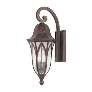 Berkshire 23 in. Burnished Antique Copper 3-Light Outdoor Line Voltage Wall Sconce with No Bulbs Included