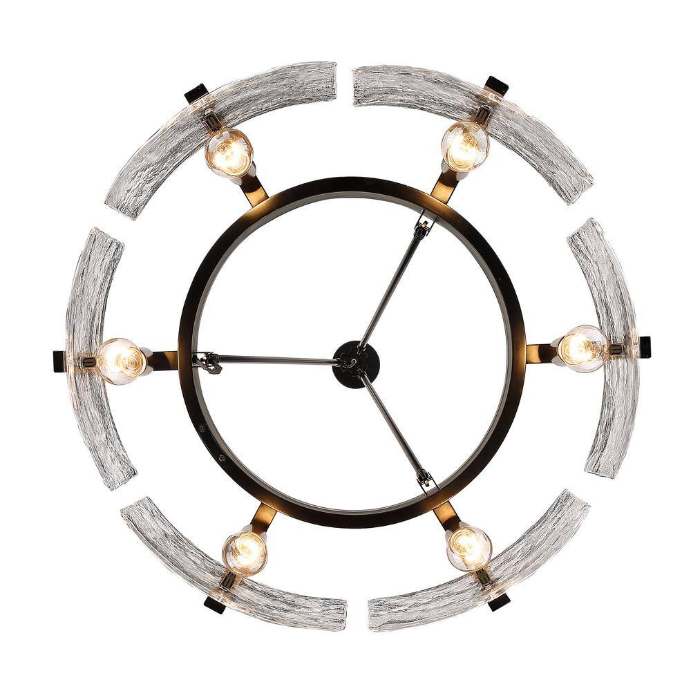 Aenon Matte Black 6-Light Chandelier with Hammered Glass