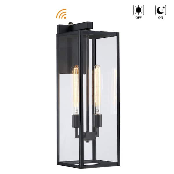 Hukoro Martin 21 in. 1-Light Matte Black Hardwired Outdoor Wall Lantern Sconce with Dusk to Dawn (2-Pack）