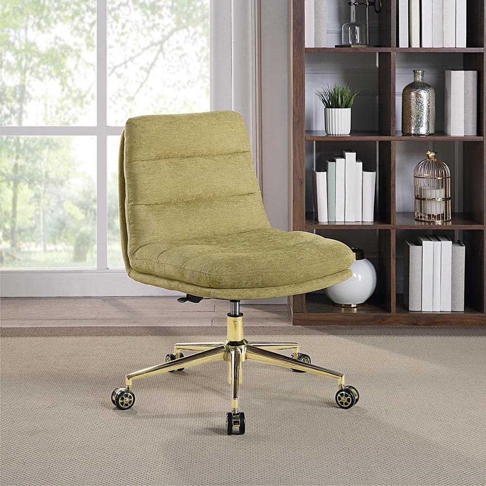 Olive Fabric Armless Ergonomic Swivel Office Chair with Gold Base