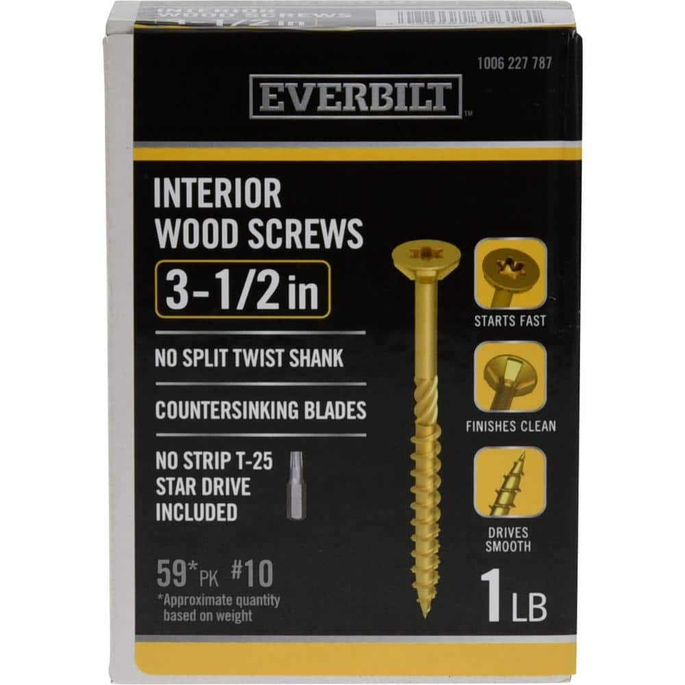 #10 x 3-1/2 in. Star Drive Flat Head Interior Wood Screws (59-Pack) -  Everbilt, 117330