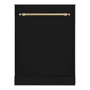 Classico 24 in. Dishwasher with Stainless Steel Metal Spray Arms in Glossy Black with Classico Brass handle