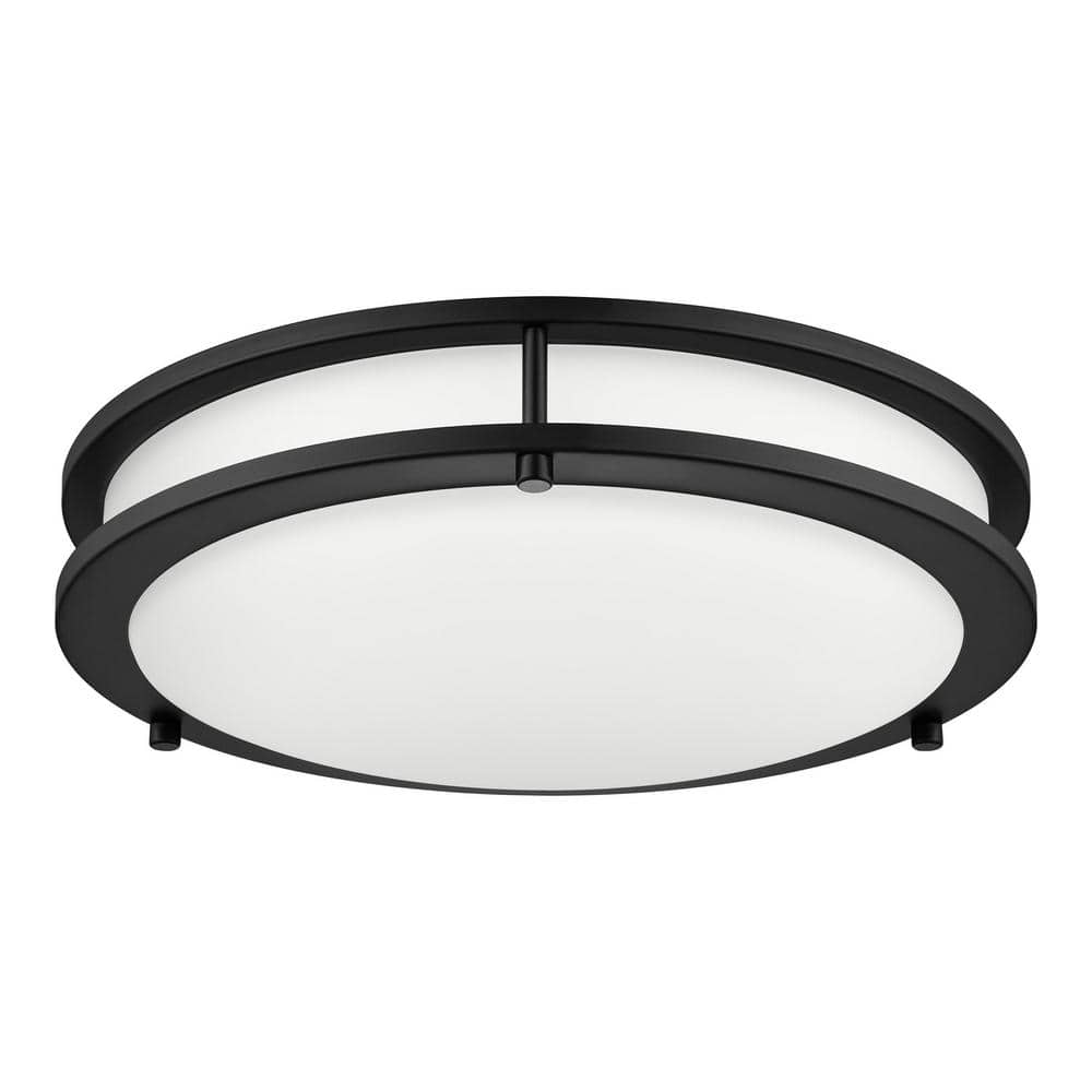 Flaxmere 14 in. Modern Matte Black 3 CCT Integrated LED Flush Mount for Kitchens or Bedrooms