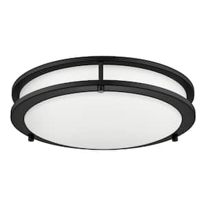 Flaxmere 14 in. Modern Matte Black 3 CCT Integrated LED Flush Mount for Kitchens or Bedrooms