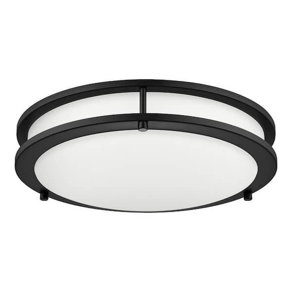 Flaxmere 14 in. Modern Matte Black Selectable CCT Integrated LED Flush Mount for Kitchens or Bedrooms