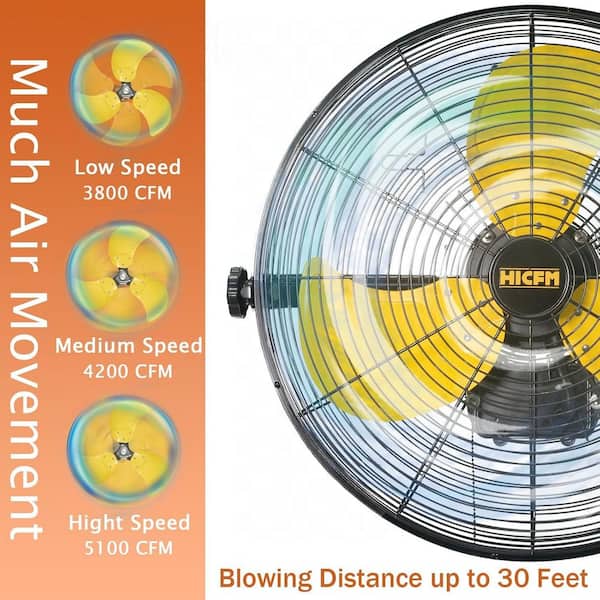 20 in. 3 Speeds Outdoor High Velocity Wall Mounted Fan in Yellow with 1/6 HP Powerful Motor, 5100 CFM