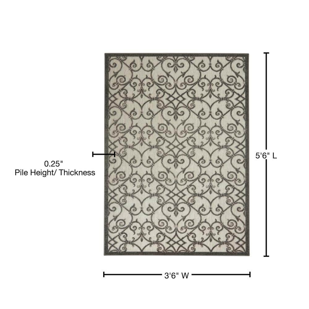 Aloha Floral Grey Charcoal Round 43" Synthetic Outdoor Rug