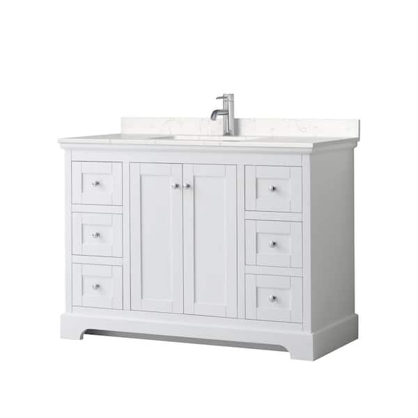 Wyndham Collection Avery 48 in. W x 22 in. D Single Vanity in White with Cultured Marble Vanity Top in Light-Vein Carrara with White Basin