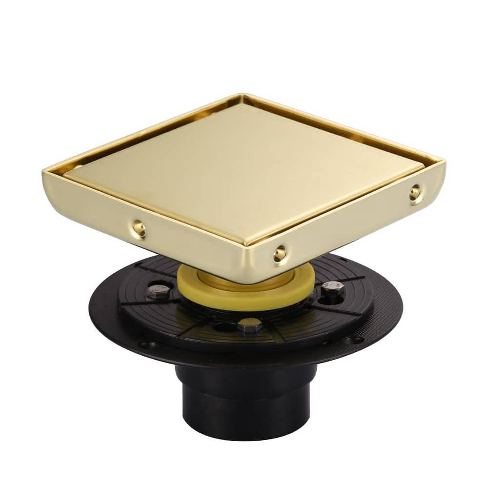 5.9 in. Square Stainless Steel Shower Floor Drain with Tiled Insert Grate and Hair Strainer in Brushed Gold price history on PriceWatchPro
