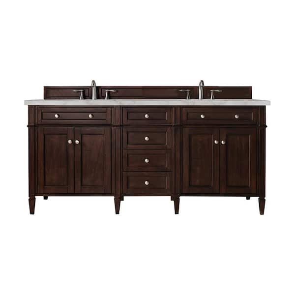 James Martin Vanities Brittany 72.0 in. W x 23.5 in. D x 34.0 in. H Double Bathroom Vanity in Burnished Mahogany with Quartz Top