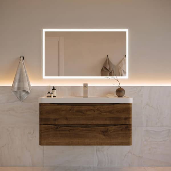 Tuscany 40 in. Modern Wall Hung Vanity in Rosewood with Vanity Top in White with White Basin