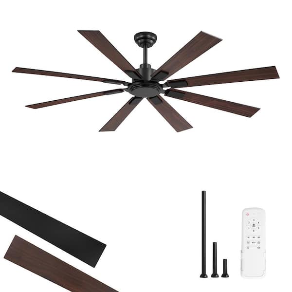 65 in. Modern Indoor/Covered Outdoor Black 6-Speed Quiet Ceiling Fan No Light with Remote and Dual Finish Blades