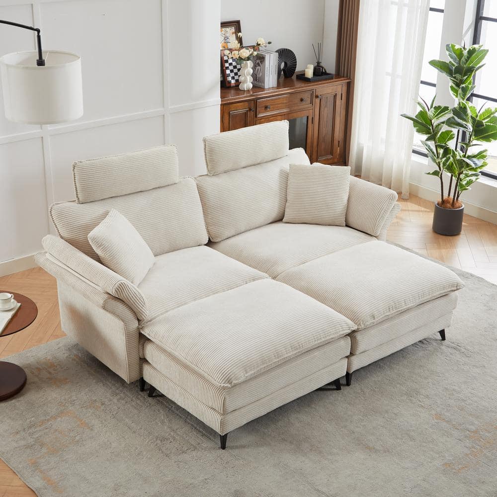 85.8 in. Modern Corduroy Upholstered Straight Arm Corduroy Rectangle Deep S