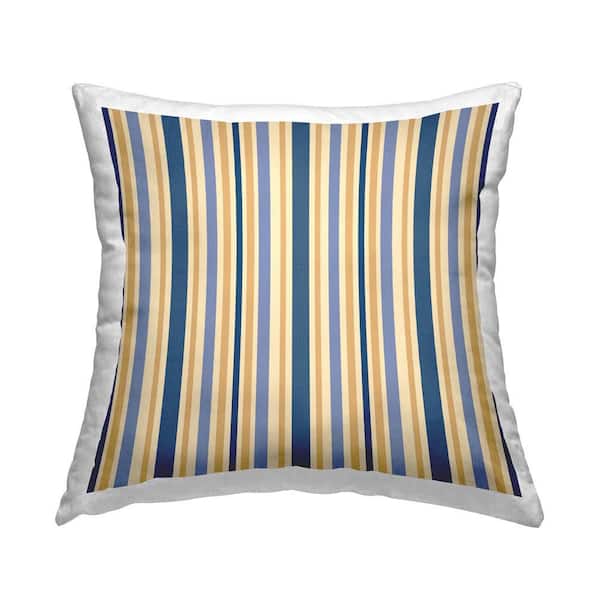 Stupell Industries Blue and Ochre Pinstripes Blue Striped Polyester 18 in. x 18 in. Throw Pillow