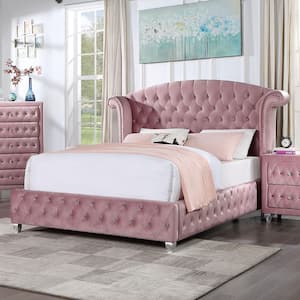 Nesika Pink Queen Panel Bed with Wingback Design and Care Kit