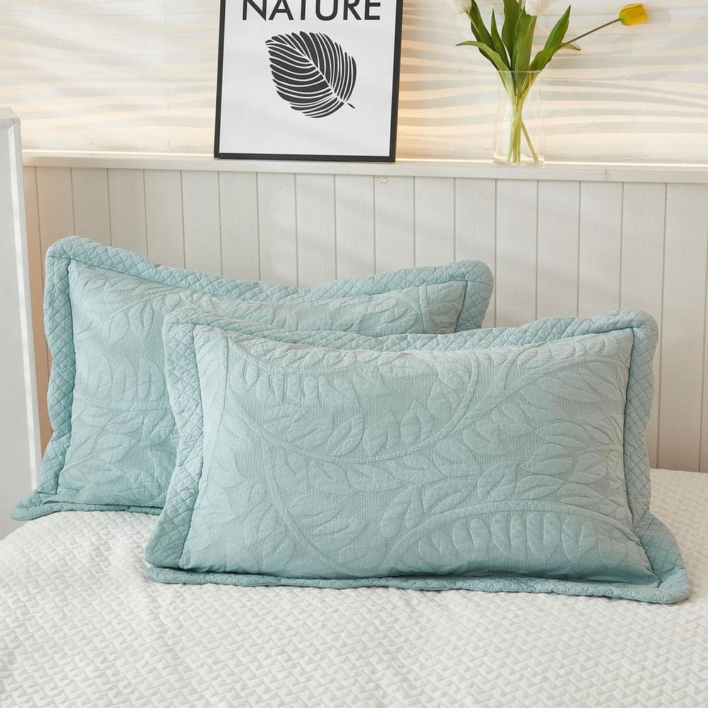 King Green Cotton Quilted Floral Bedding Set