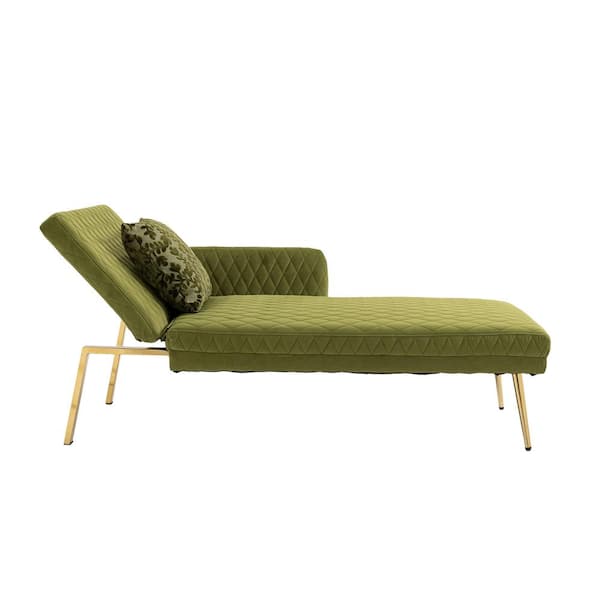 ATHMILE Green Velvet Tufted Chaise Lounge (Set of 1)