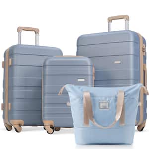 Lightweight Durable 4-Piece Light Blue Expandable ABS Hardshell Spinner Luggage Set with Travel Bag, TSA Lock