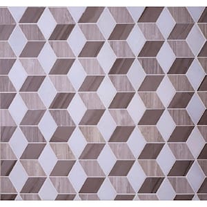 White and Beige 11.7 in. x 13.6 in. Cube Polished Marble Mosaic Tile (5.53 sq. ft./Case)