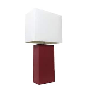 21 in. Red Lexington Leather Base Table Lamp with White Fabric Shade