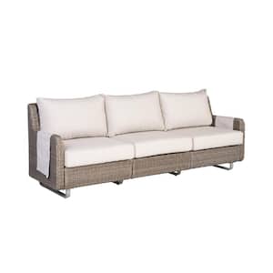 Vista Wicker Outdoor 3-Seat Couch with Sunbrella Fabric Cushions in Beige