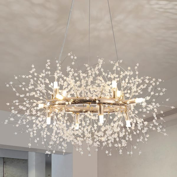LWYTJO 12-Light French Gold Modern Dandelion Crystal Chandelier