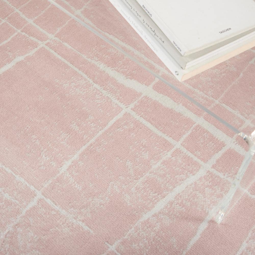 Abstract Pink Ivory Synthetic 2' x 6' Reversible Area Rug