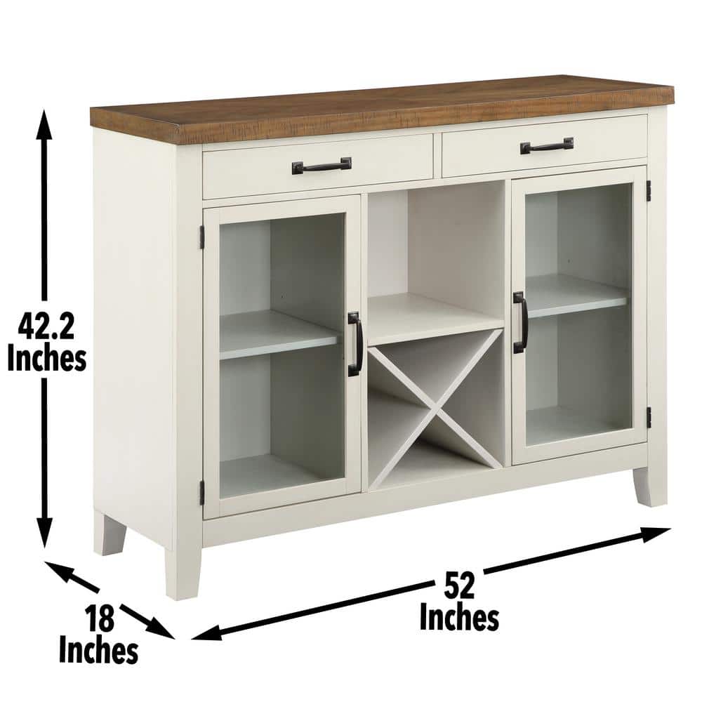 Hyland Off White and Honey Brown Wood Server with Glass Doors