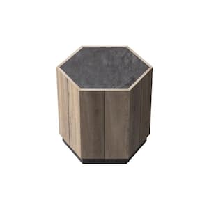 Natural Particle Board Wood 20.47 in. Kitchen Island with Large Drawer Hexagonal Minimalist Design