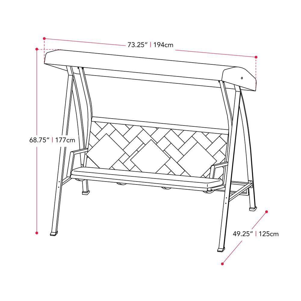 Flora Navy Blue 3-Seat Metal Patio Swing with Canopy and Striped Pillows