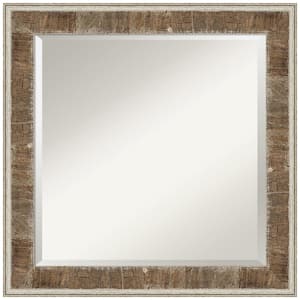 Medium Square Distressed Brown Beveled Glass Casual Mirror (24.75 in. H x 24.75 in. W)