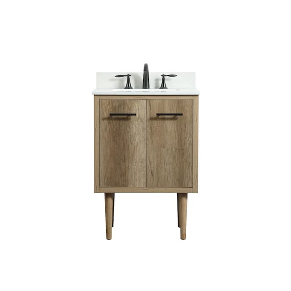 Unbranded Simply Living 24 in. W x 19 in. D x 33.5 in. H Bath Vanity in Natural Oak with Ivory White Engineered Marble Top
