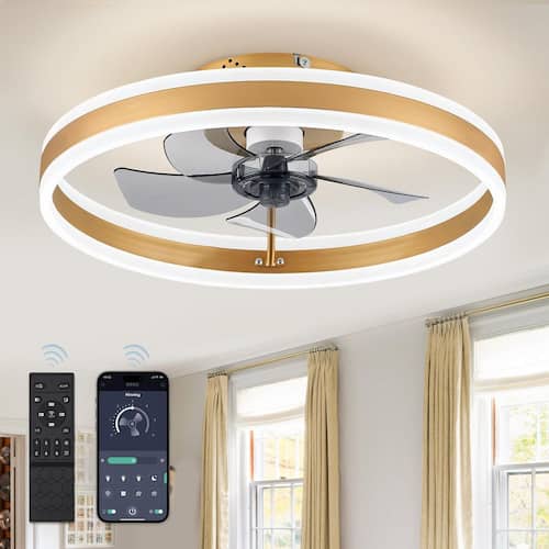 20 in. Smart Indoor Gold Flush Mount Color Changing LED Ceiling Fan with Light Kit and Remote and App Control Lighting