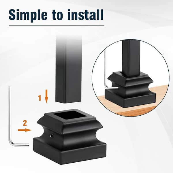 Sidasu 10-Pack Aluminum Swivel Shoes With Screws For 1/2" Square Iron Balusters, Black Stair Railing Base Shoes For Interior Staircase