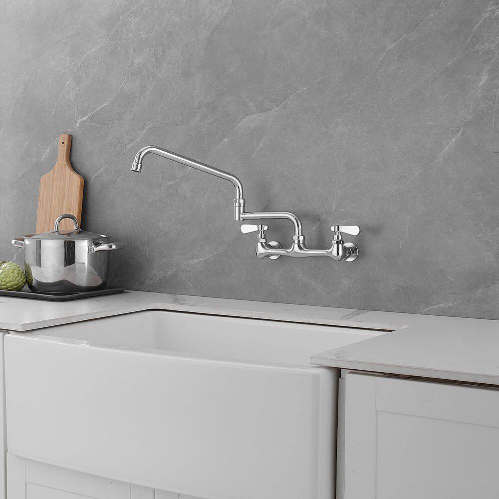 Polished Chrome 18" Wall-Mount Commercial Kitchen Faucet