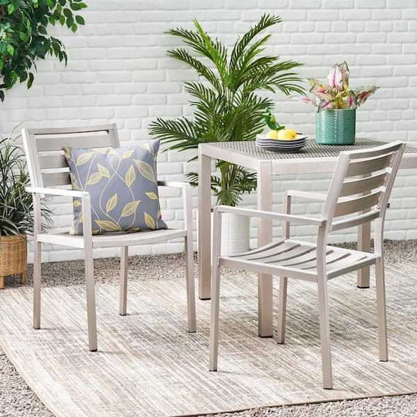 W 21 in. Aluminum Outdoor Dining Chair Set of 2