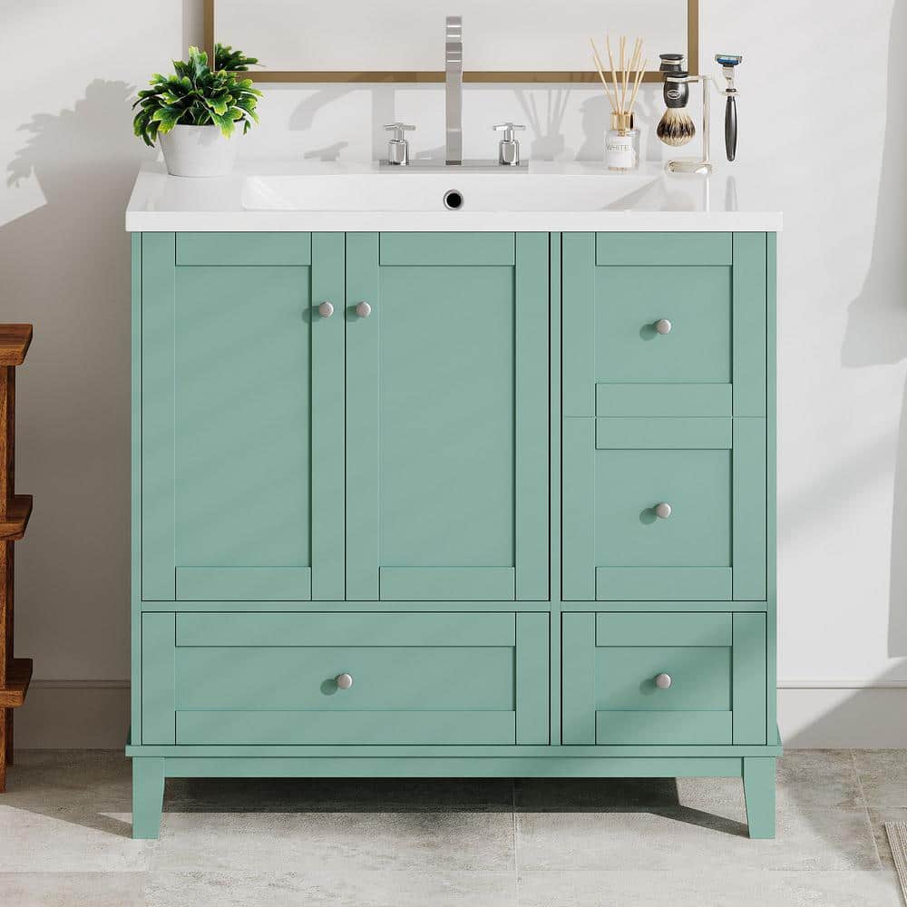 36 in. W x 18 in. D x 34 in. H Single Sink Freestanding Bath Vanity in Gree