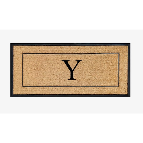 A1 Home Collections A1HC Picture Frame Black/Beige 30 in. x 60 in. Coir & Rubber Large Outdoor Monogrammed Y Door Mat