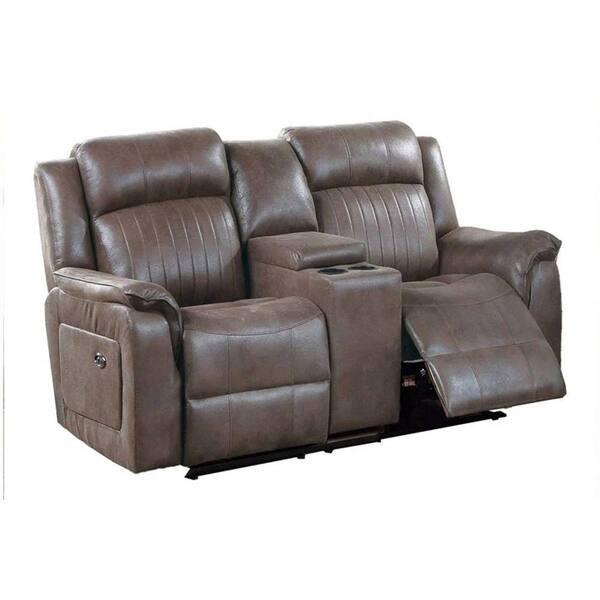 Benjara Brown Fabric Pull Tab Motion Recliner Sofa with Corner Blocked