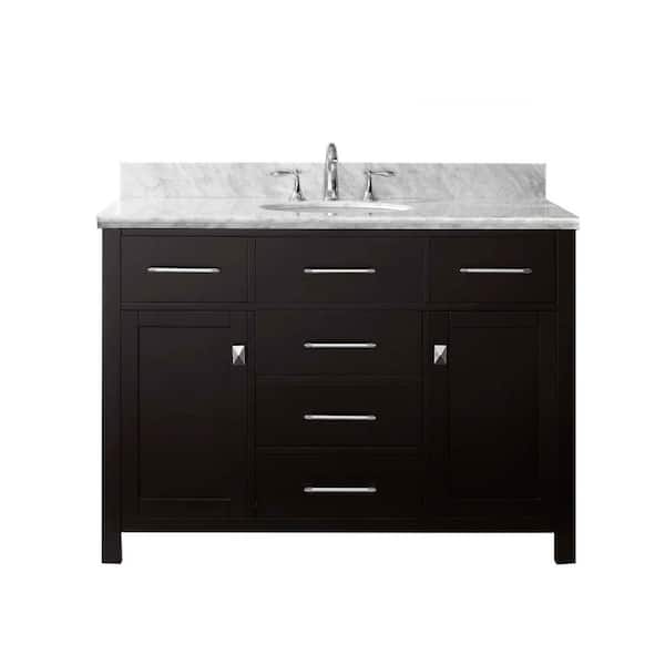 Virtu USA Caroline 48 in. W x 22 in. D x 34 in. H Single Sink Bath Vanity in Espresso with Marble Top