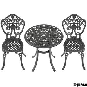3-Piece Black Cast Aluminum Outdoor Bistro Set, Patio Furniture with 26.77 in. Round Table, 2 Chairs and Umbrella Hole