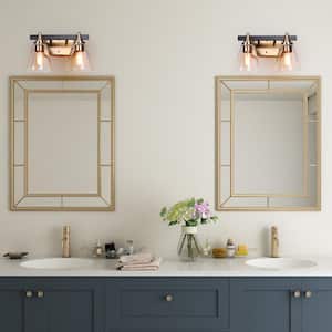14 in. 2-Light Brass Gold Bathroom Vanity Light, Cone Clear Glass Bath Lighting, Modern Black Indoor Wall Sconce