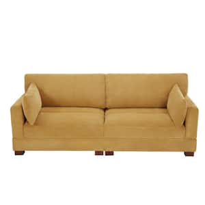 84.6 in. Modern Square Arm Corduroy Fabric Upholstered Rectangle 2-Seater Sofa in. Orange With Two Pillows