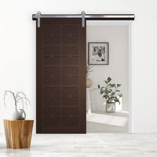 36 in. x 84 in. Lucy in the Sky Sable Wood Sliding Barn Door with Hardware Kit in Black