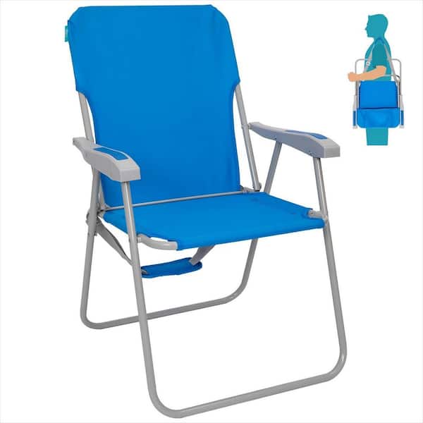 Lightweight Beach Chair with Shoulder Straps and Hard Armrest, High Back Beach Chairs for Beach, Lawn, Blue