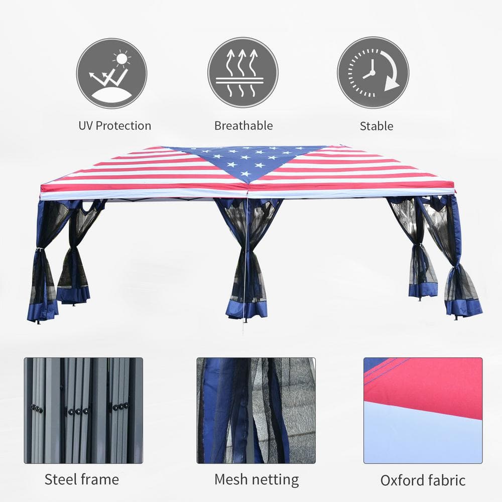American Flag 10' x 20' Pop Up Canopy Tent with Mesh Sidewalls