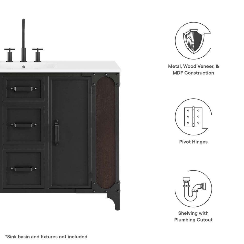 Steamforge 47" Black Walnut Double Bathroom Vanity Cabinet