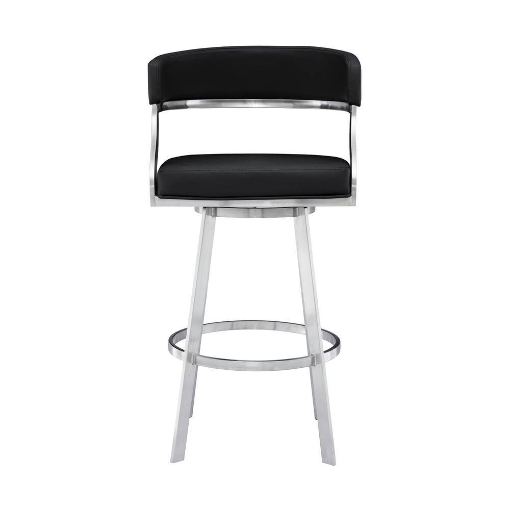 Saturn 26" Swivel Counter Stool in Black Faux Leather and Stainless Steel