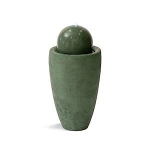 25.98 in. W Round Modern Stone Textured Sphere Water Floor Fountain with LED Lights, Garden Sphere Fountain in Green