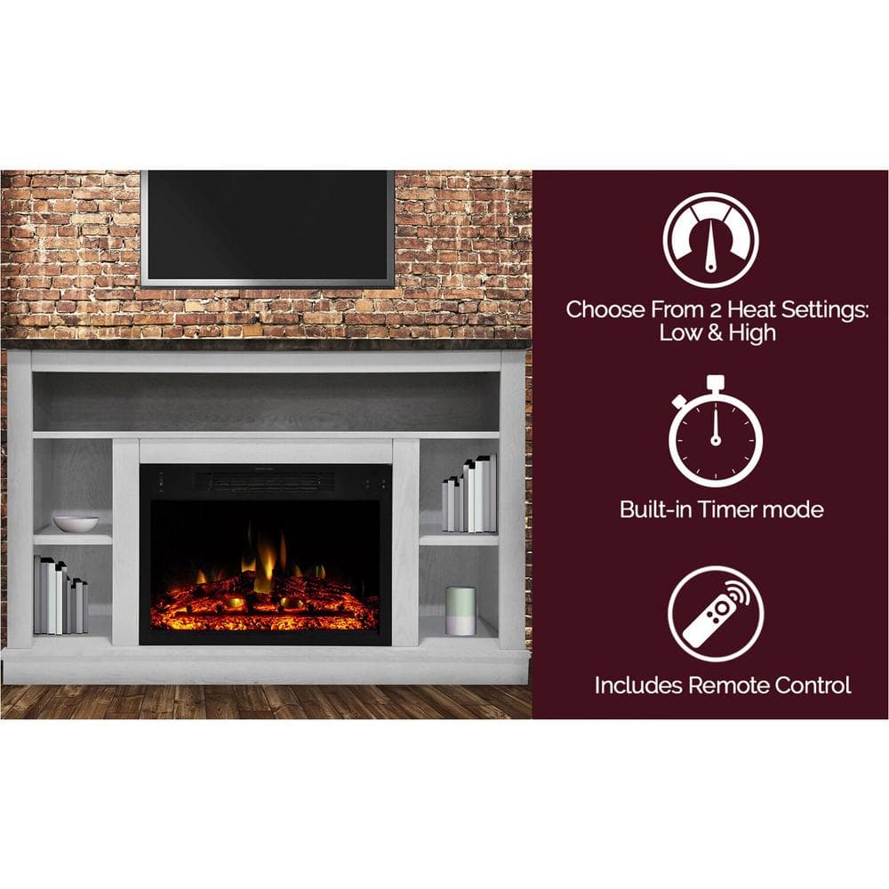 Seville 47'' White MDF Electric Fireplace with Enhanced Log Display
